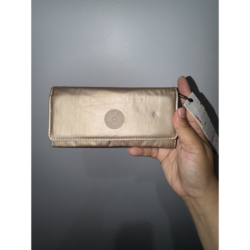 NWT KIPLING TEDDI Large Organizer Wallet Brownie Toasty Gold Metallic J